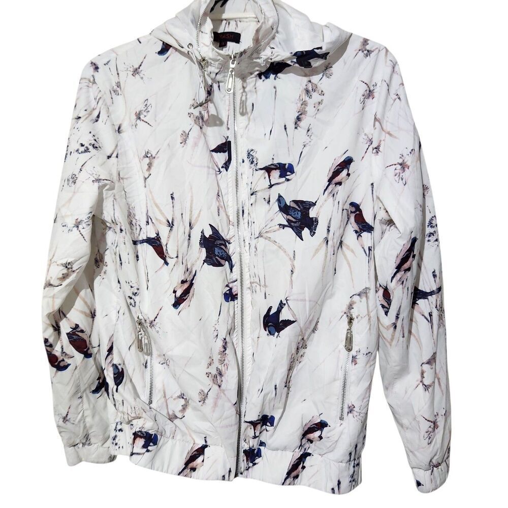 Smash Jacket Size XL White Birds Print Lightweight Zip Pockets.